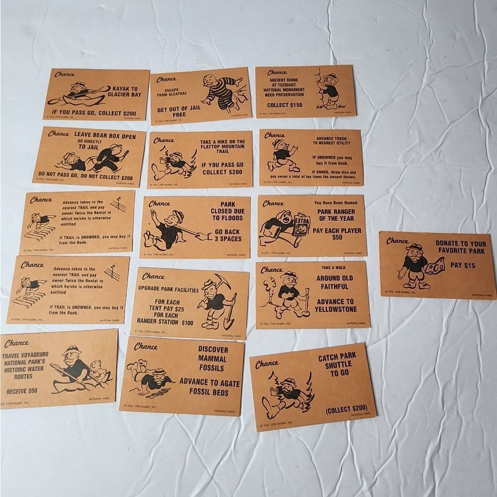 Monopoly National Parks Edition Replacement Pieces chance cards as photographed